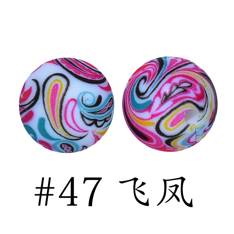Wholesale 50pcs 15mm Western Style Leopard Skull Color Aztec Printed Silicone Balls Beads ACC-BDS-HeSheng009