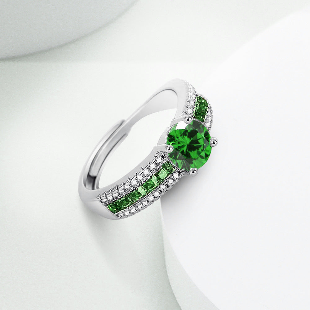 Wholesale Copper-plated ring with blue spinel and colorful cubic zirconia stones