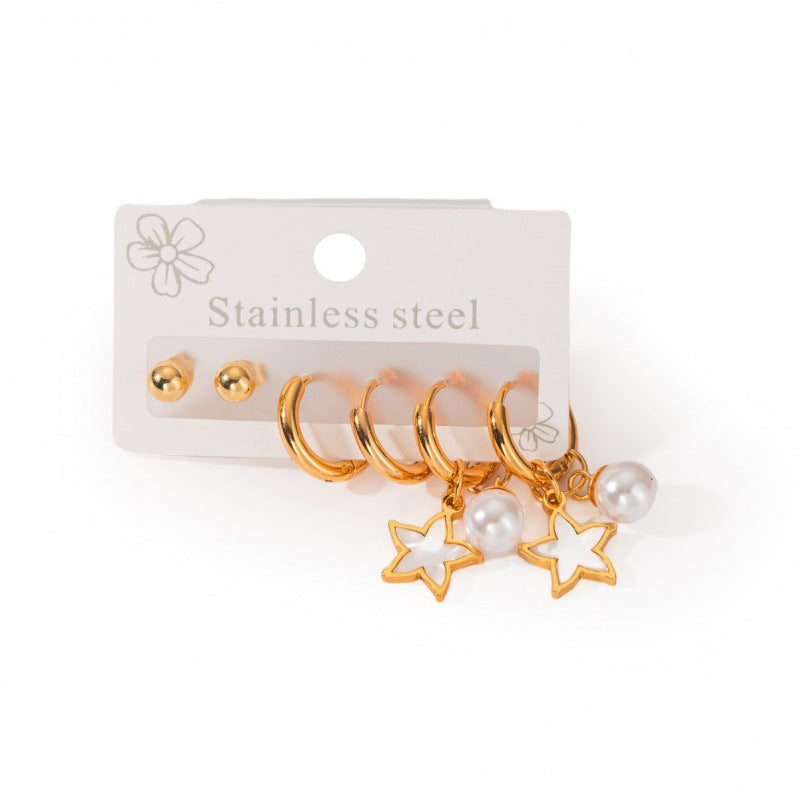 Wholesale Stainless Steel Love Five-pointed Star Butterfly Earring Set ACC-ES-BangJie006