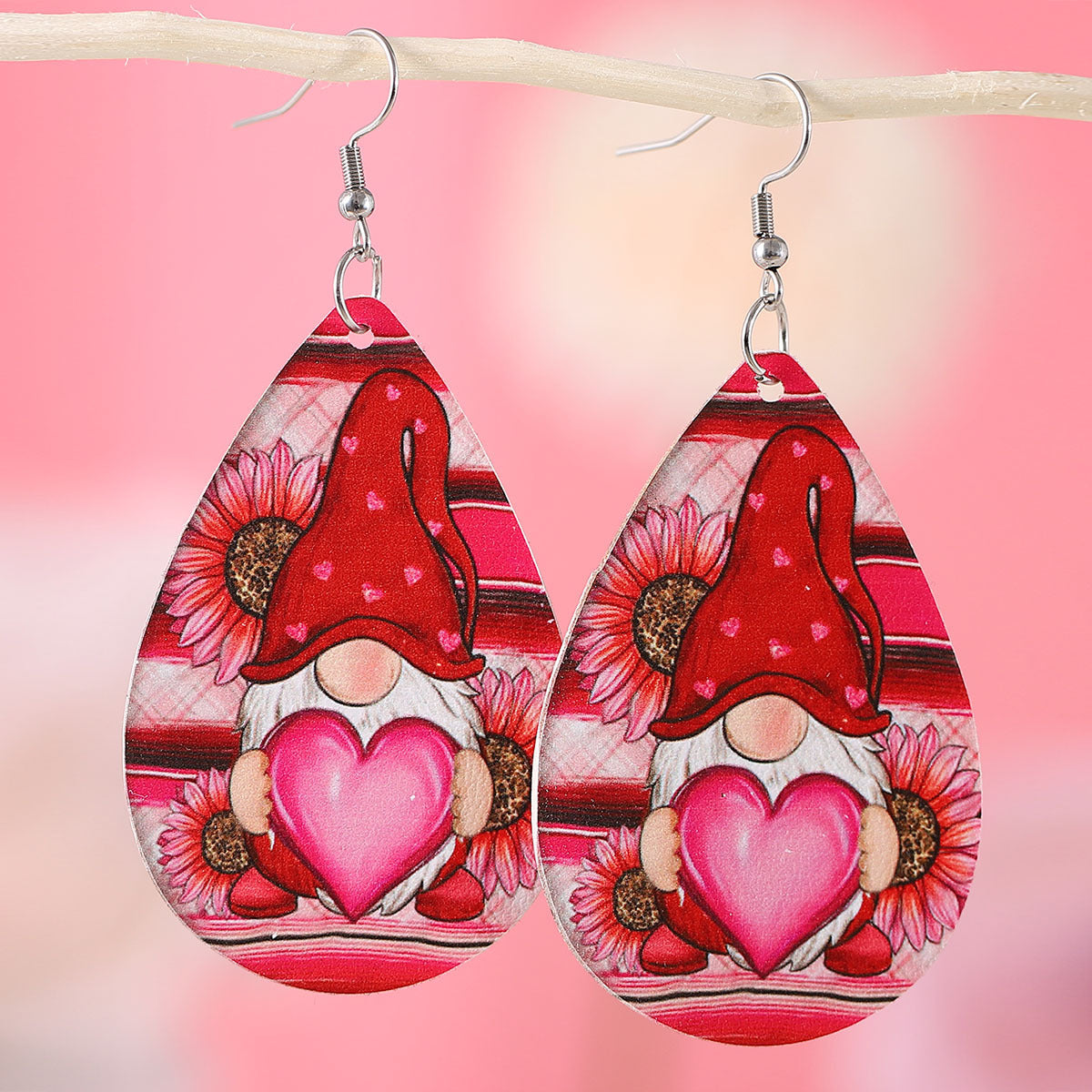 Wholesale Valentine's Day Plaid Love Water Drop Leather Double Sided Earrings