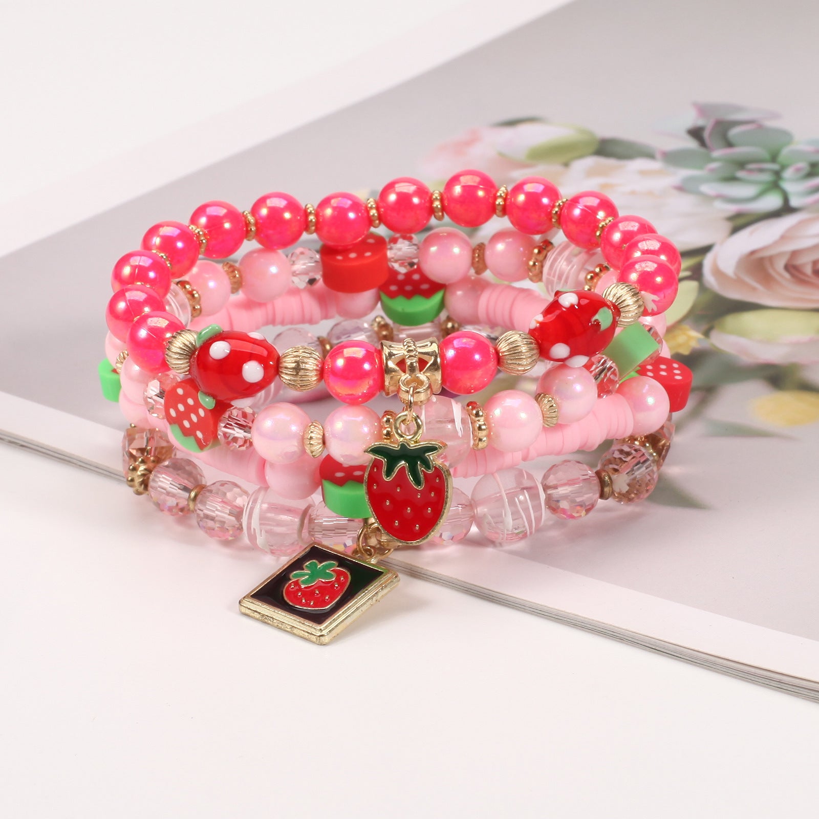 Wholesale Cartoon Cute Fruit Strawberry Pendant Bracelet Soft y