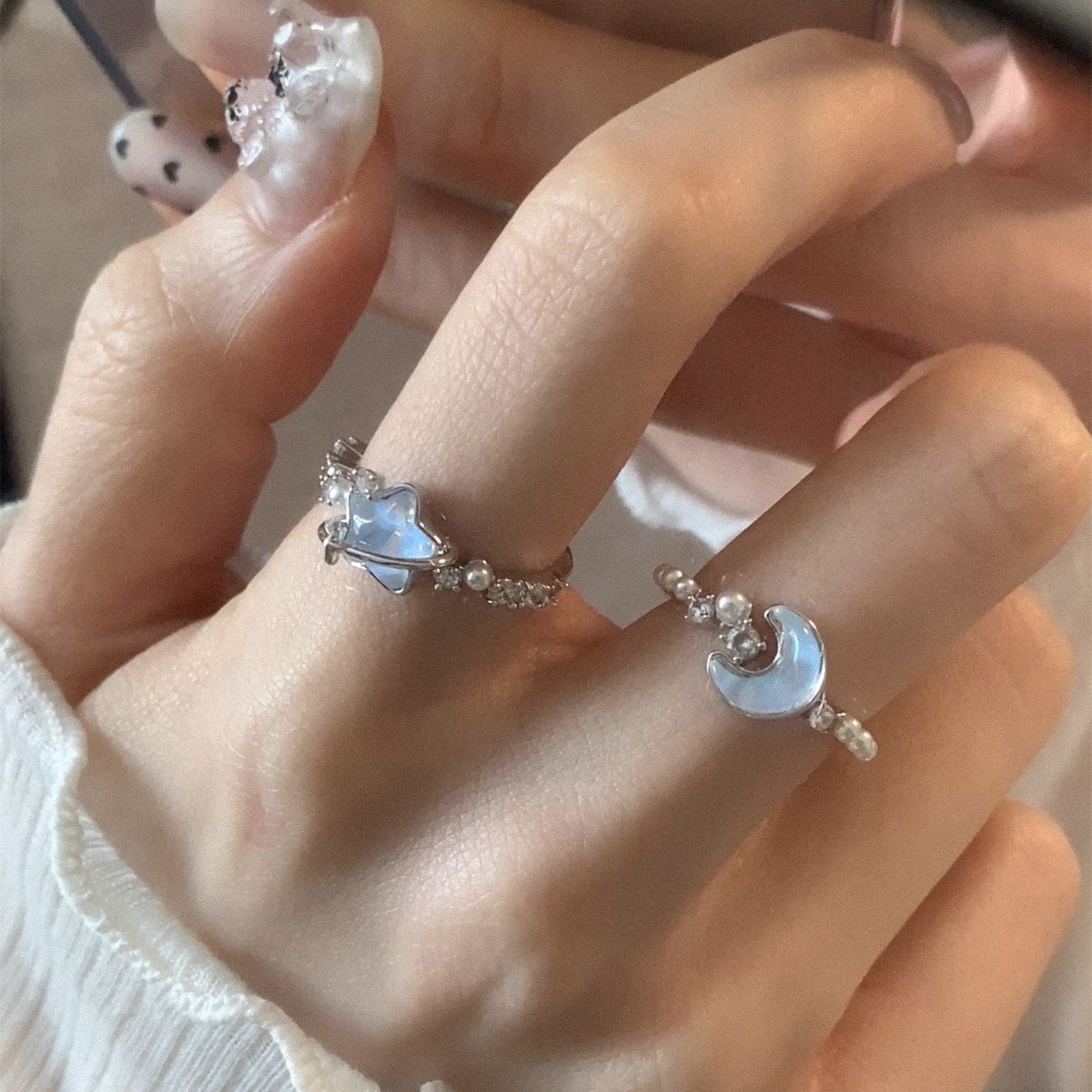 Wholesale Glacier Blue Star Moon Ring