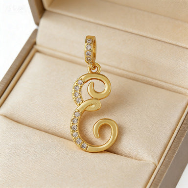 Wholesale Gold Plated Copper Letter Pendant with Zircon,  Pan Style DIY Necklace Accessory