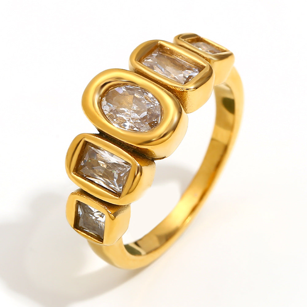 Wholesale Stainless Steel 18K Gold Plated Geometric Zircon Ring - Chic Jewelry Accessory for Boutique Resale