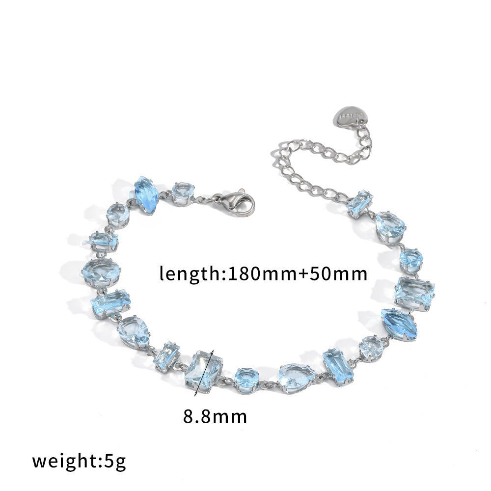 Wholesale Trendy Geometric Stainless Steel Bracelet with Cubic Zirconia,  Mixed Colors,  Unisex Fashion Accessory for Everyday Wear