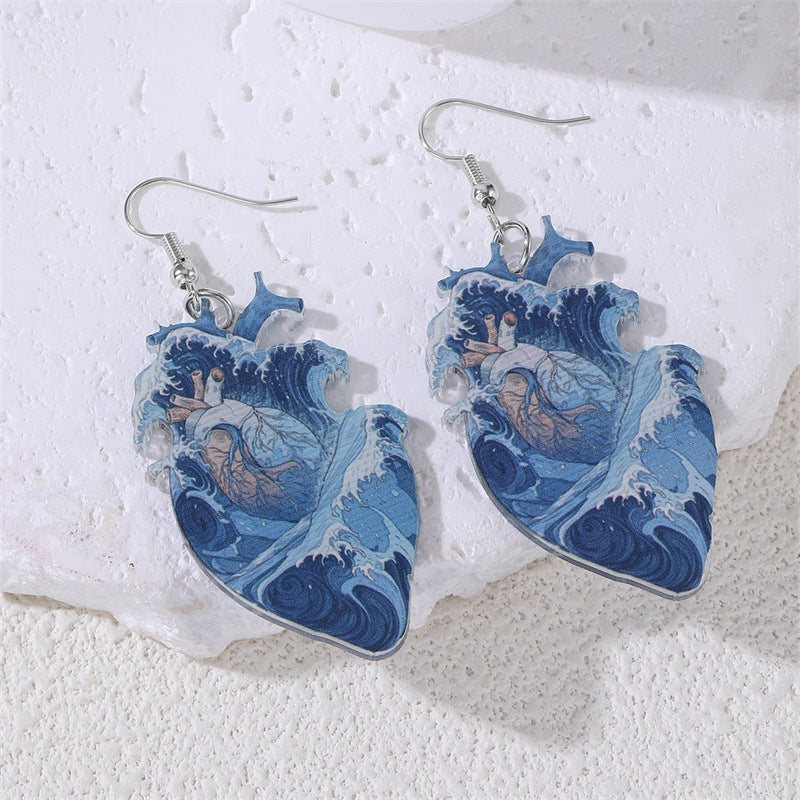 Wholesale  Summer Beach Vacation Blue Ocean Wind Plate Earrings