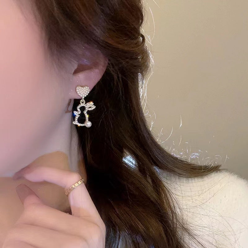 Wholesale  Pearl Love Rabbit Earrings Light Luxury Earrings