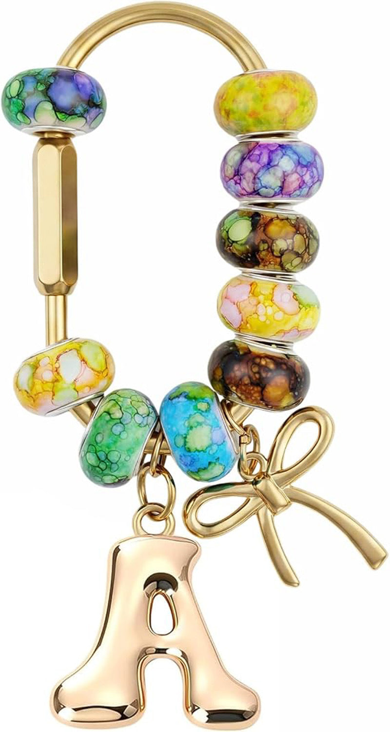 Wholesale Acrylic Colorful Beaded Letter Keychain Cute Bag Charm And Phone Pendant Trendy Car Key Accessory Boutique Resale Gift