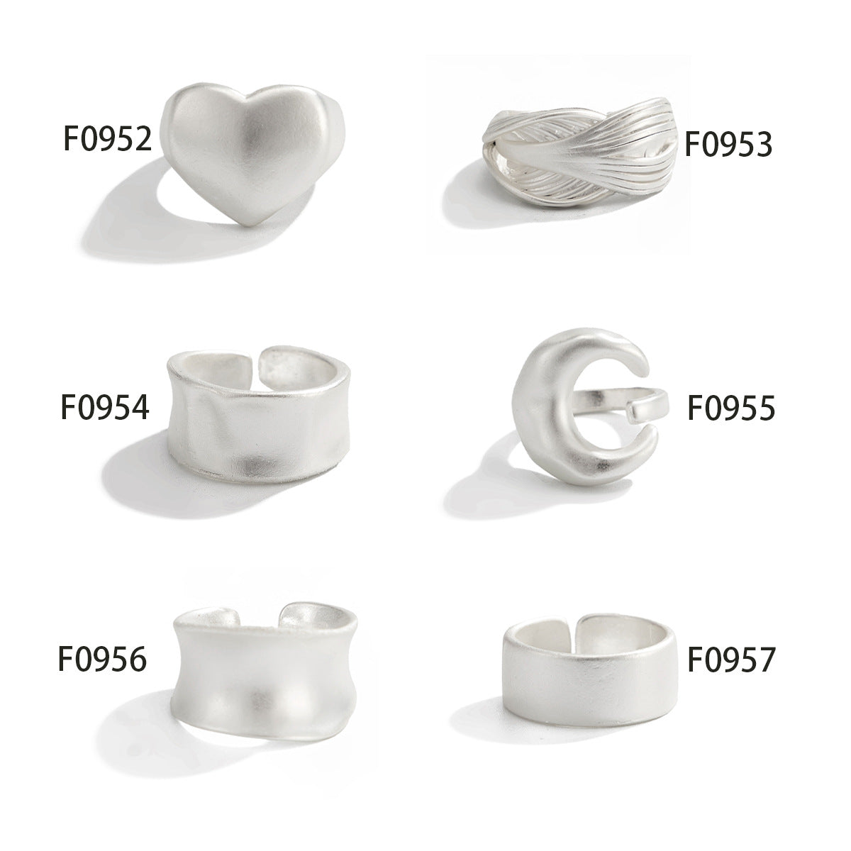 Wholesale Frosted Matte Heart Wide-Brimmed Ring Open Ring