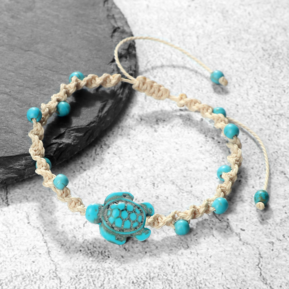 Wholesale Bohemian Ocean Design Turquoise Turtle Woven Bracelet - Adjustable Unisex Fashion Accessory Gift