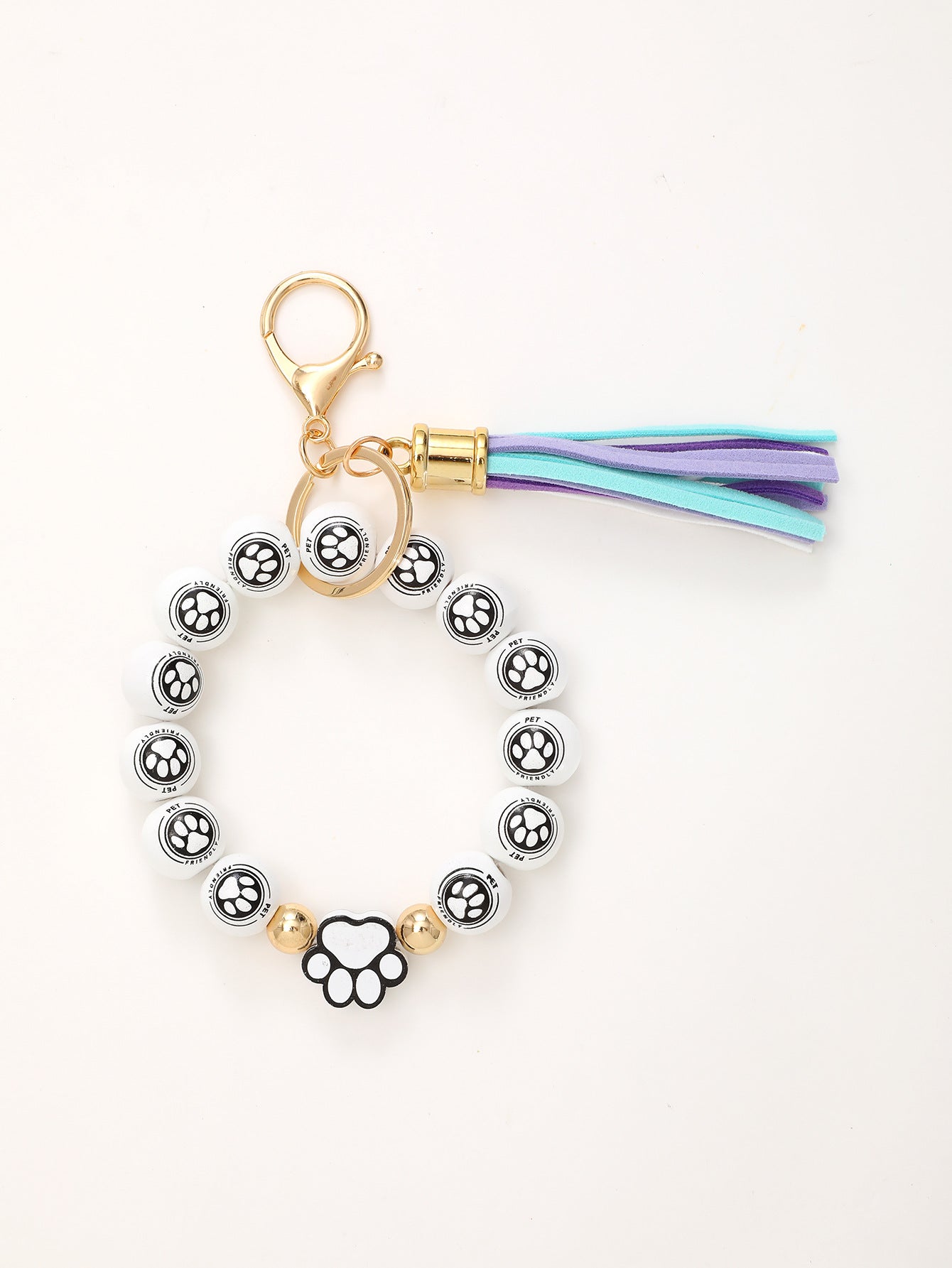 Wholesale Colorful Tassel Cat Claw Leaf Wooden Beaded Wristlet Keychain ACC-KC-YTian023