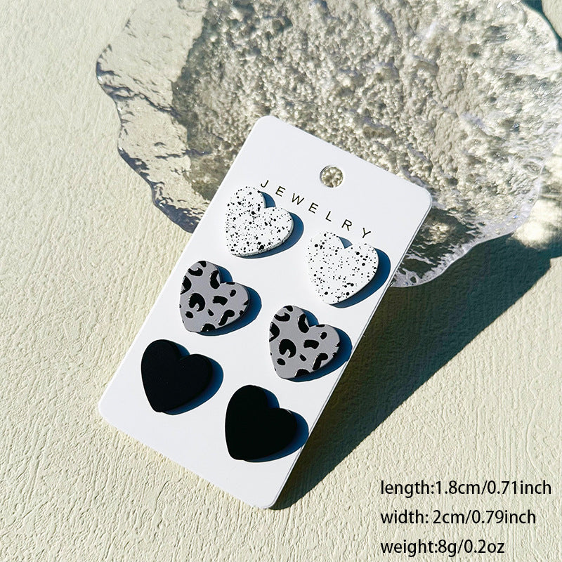 Wholesale  3pcs/set Valentine's Day Denim love paint printing clay texture stud earrings