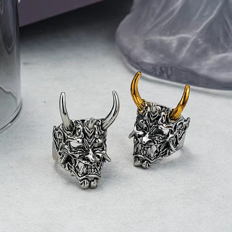 Wholesale Men' s Two-Tone Skull Ring Alloy Adjustable Fashion Jewelry Accessory Boutique Resale