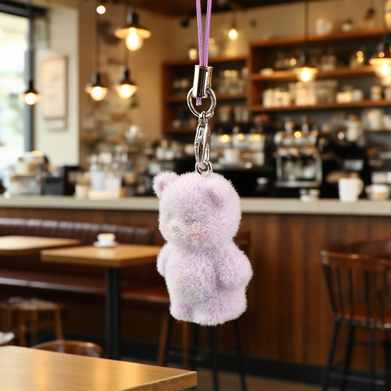 Wholesale Resin Flocking Cute Stereo Bear Keychains