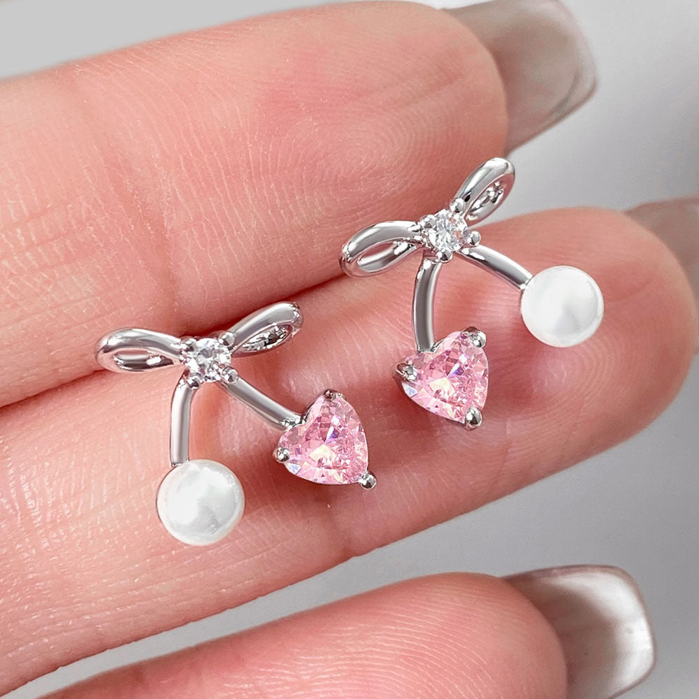 Wholesale Man-made pearl bow zircon earrings