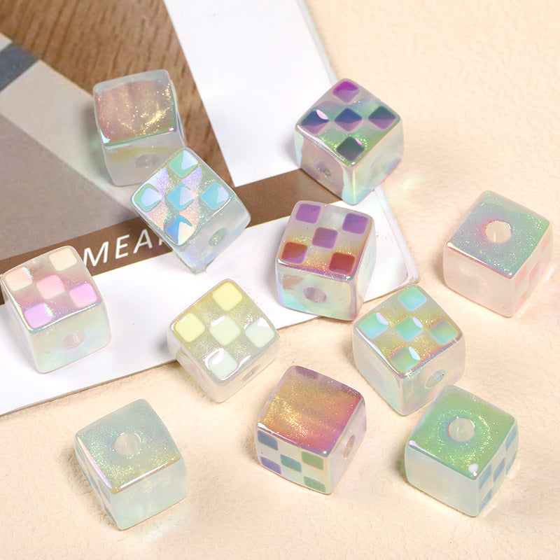 Wholesale 30pcs/pack 14mm Checkerboard Square Beads with Through-hole Acrylic Beads ACC-BDS-BLG024