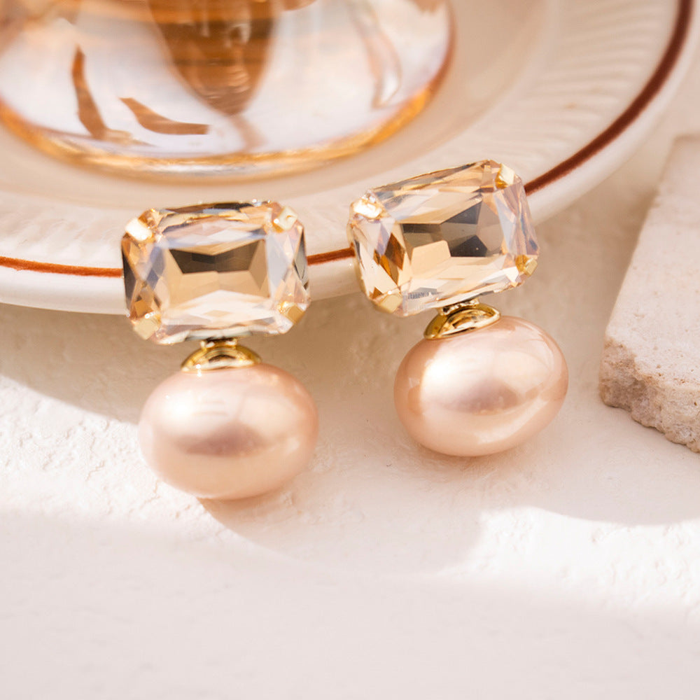 Wholesale Vintage Baroque Large Pearl Earrings Geometric Zircon Design Sense Earrings