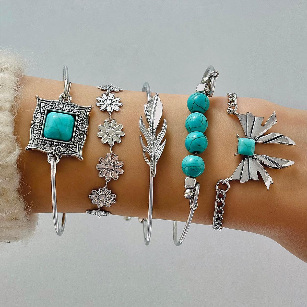 Wholesale Bohemian Turquoise Leaf Bracelet Set