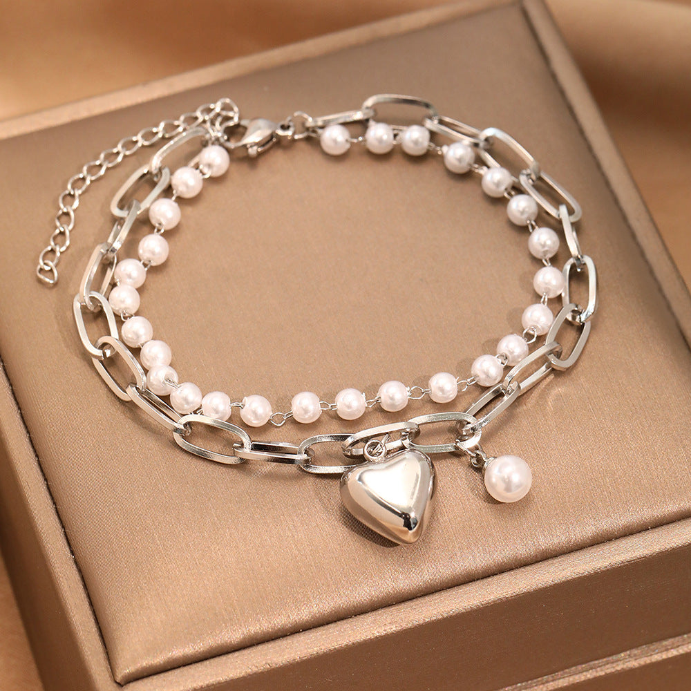 Wholesale Punk Double Layer Geometric Heart Pendant Necklace With Faux Pearls A Chic Fashion Accessory For Parties And Gifts