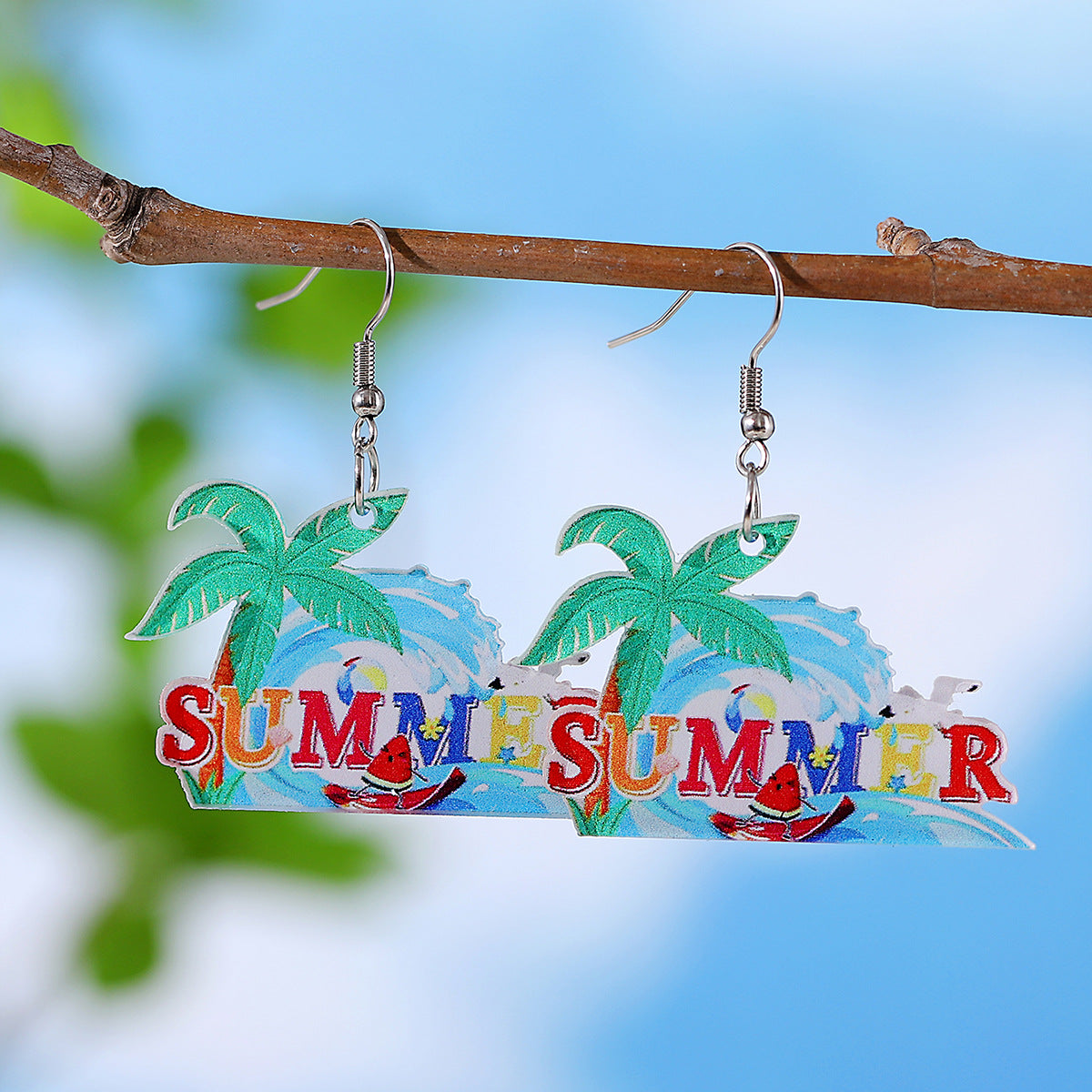 Wholesale Holiday style colorful sun watermelon juice acrylic letter earrings