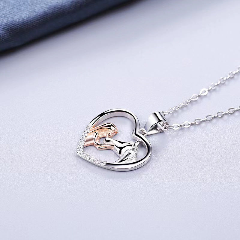 Wholesale  girl and horse color separation heart-shaped necklace