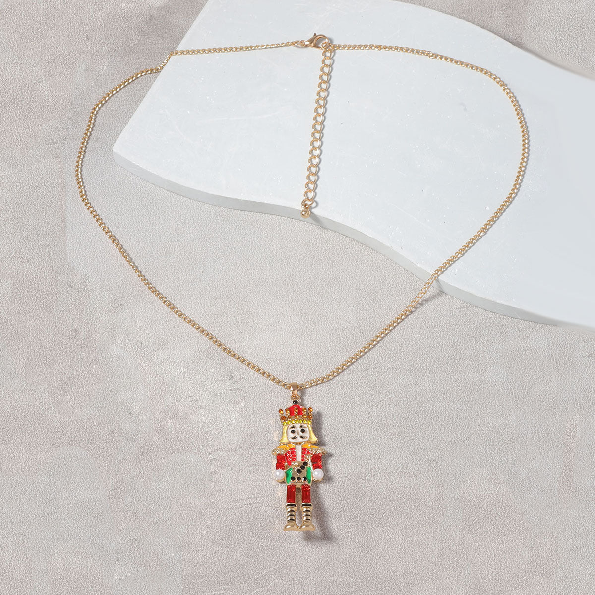 Wholesale Cartoon Alloy Oil Dropping Zircon Nutcracker Soldier Necklace