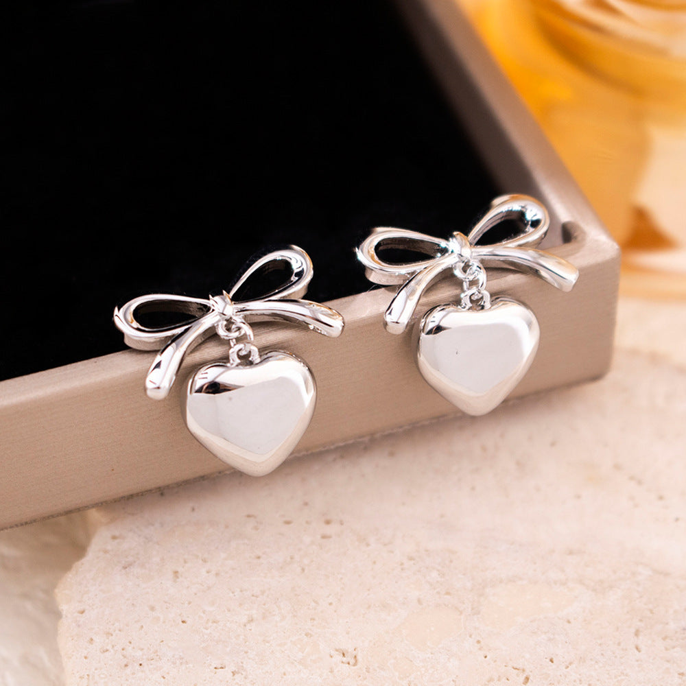 Wholesale Silver Bow Love Stud Earrings