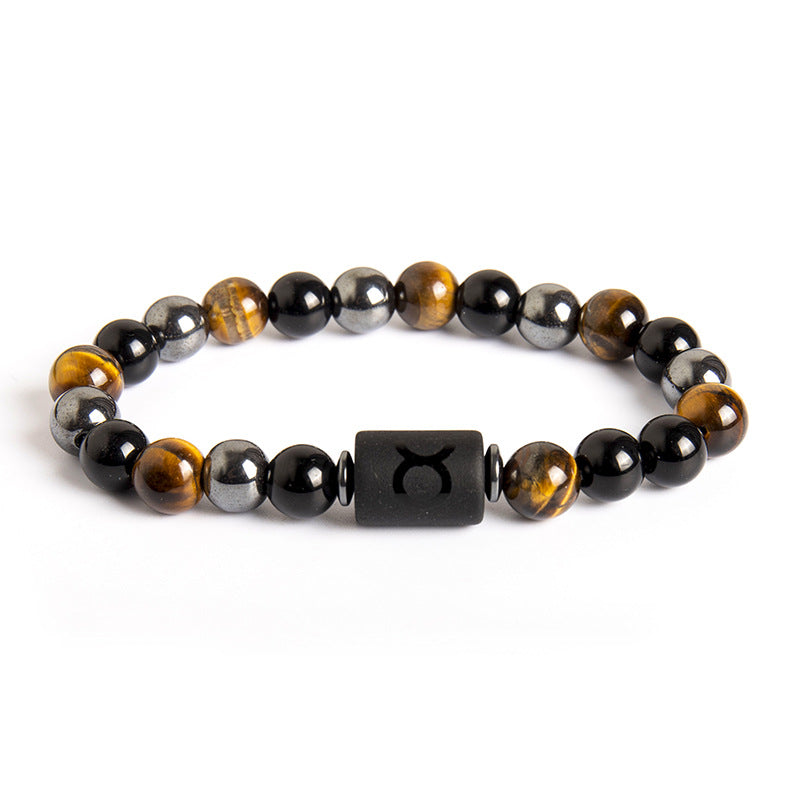 Wholesale Twelve Constellations Natural Tiger Eye Stone Men's Beaded Bracelet ACC-BT-Xinc003