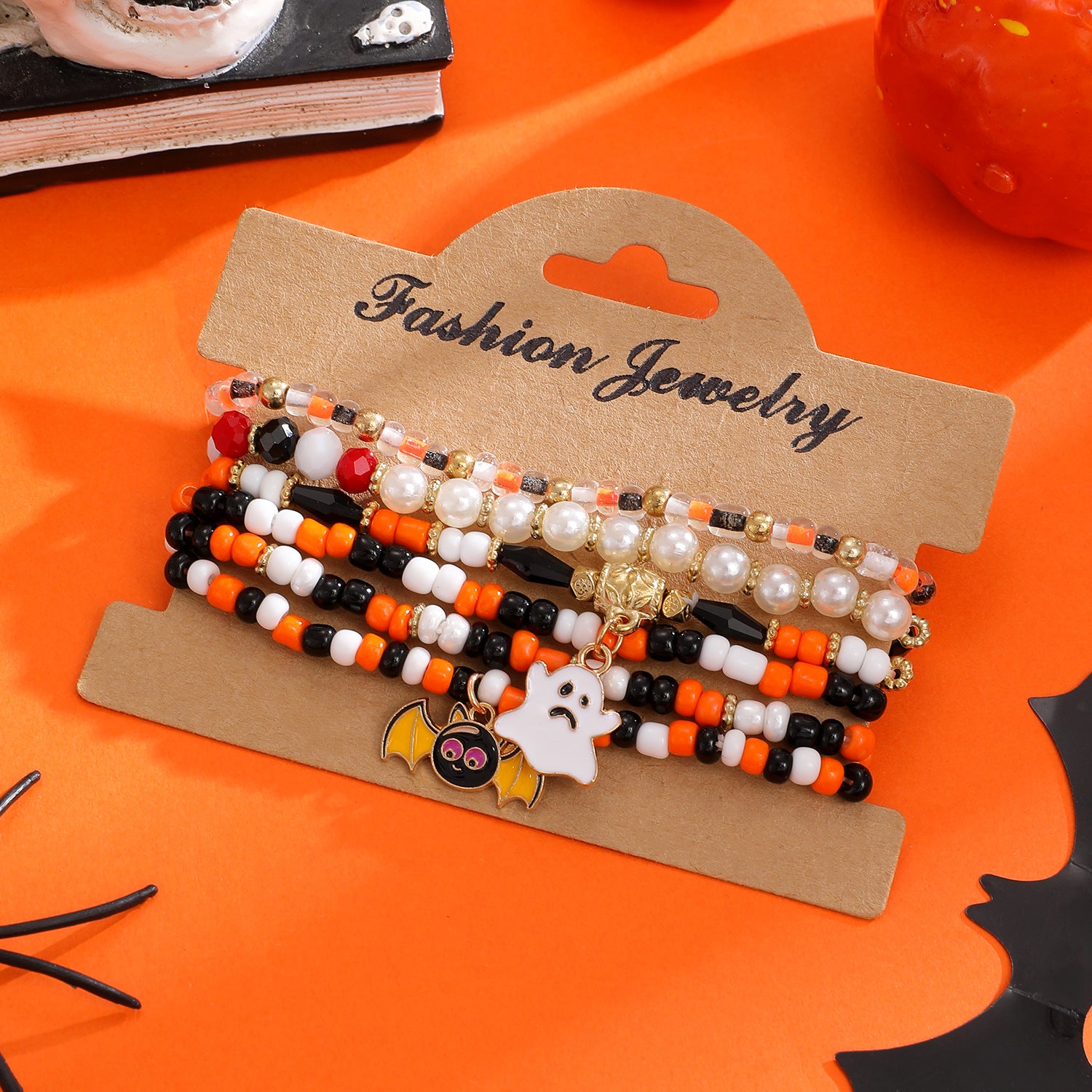 Wholesale  Skull Pumpkin Bracelet Set Soft Clay Gold Tone Handmade Fashion Accessory