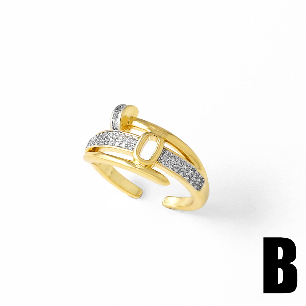 Wholesale copper plated 18k gold two-tone irregular open ring