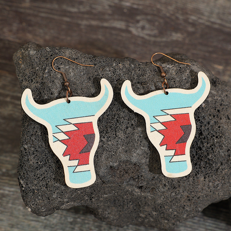 Wholesale  new retro Western style wooden cow head earrings