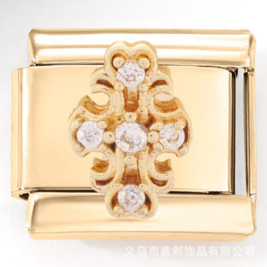 Wholesale Italian Charm Bracelet 9mm DIY Splicing Diamond Gold Stainless Steel Composable Bracelet