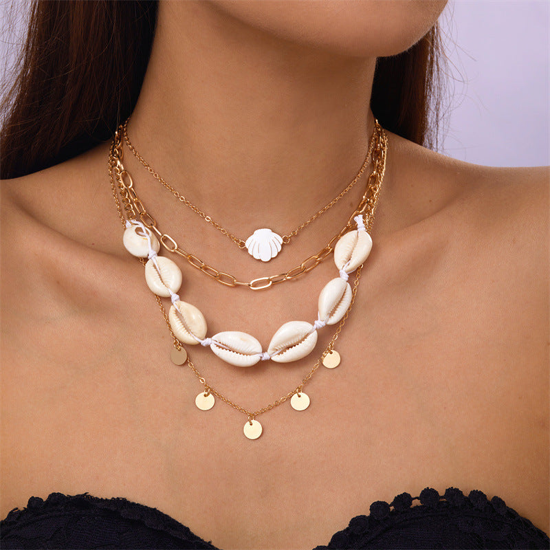 Wholesale Beach Shell Necklace Shell Double Layer Overlapping Necklace Clavicle Chain