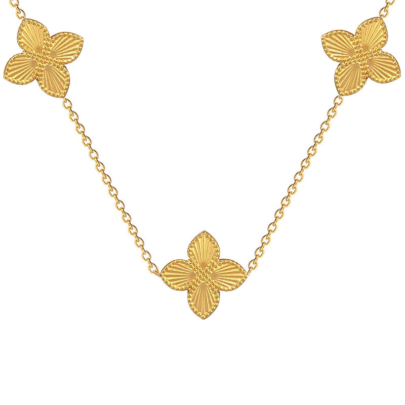 Wholesale Titanium Steel Laser Clover Clavicle Necklace ACC-NE-LiGe014