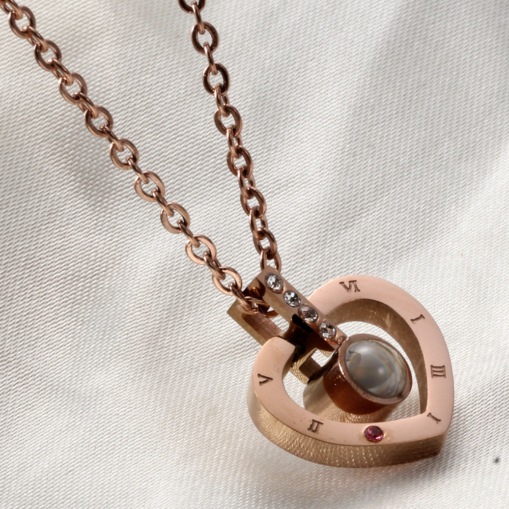 Wholesale 100 languages I love you memory projection titanium steel necklace