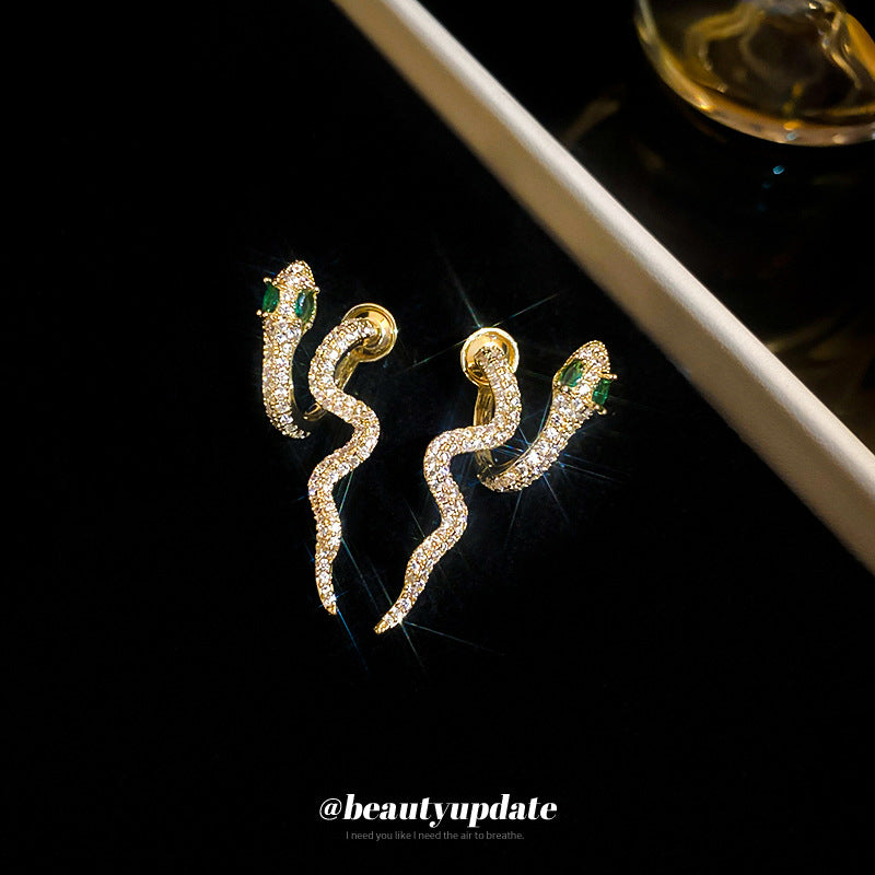 Wholesale  Silver Needle Zircon Snake Earrings