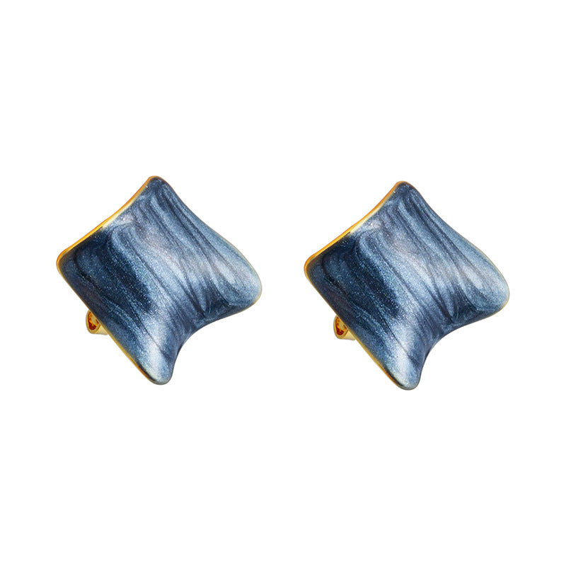 Wholesale  Irregular Square Drop Glaze Ear Clip Light Luxury Earrings