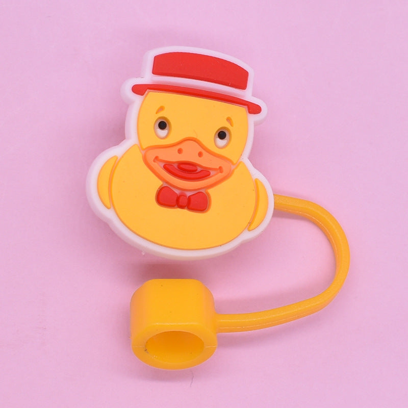 Wholesale Random 100pcs Little Yellow Duck Series PVC Soft Straw Tube Cap