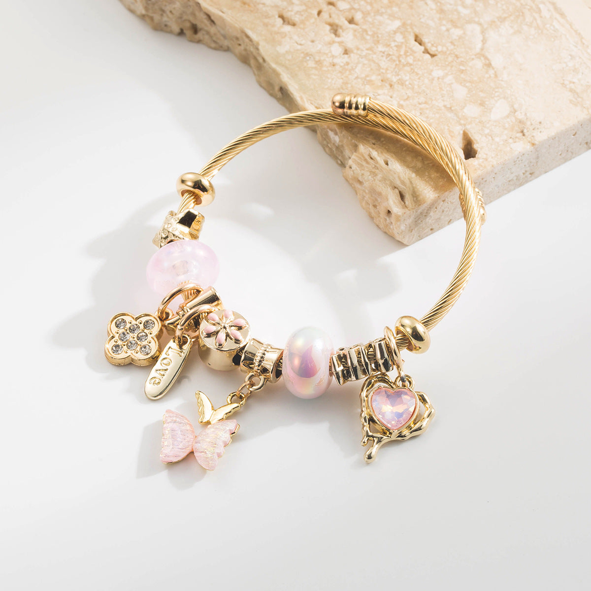 Wholesale Alloy Crystal Pendant Bracelet Four Leaf Clover Butterfly Heart LOVE Charms Everyday Jewelry