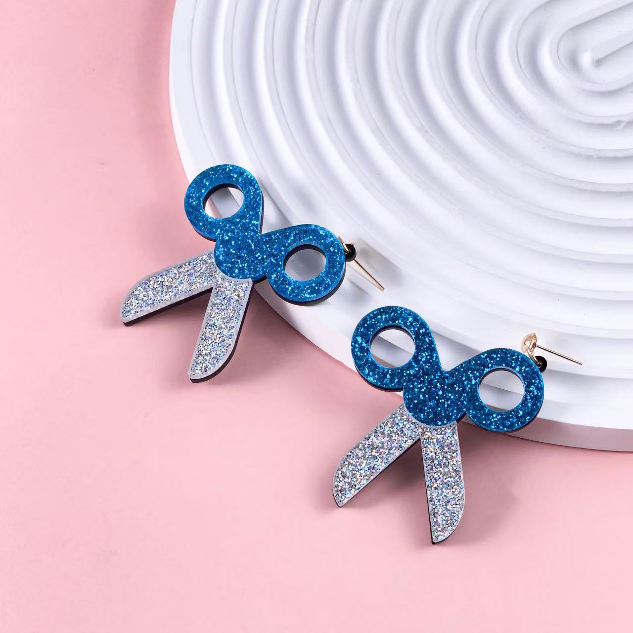 Wholesale Teacher's Day Shiny Splicing Cute Scissors Acrylic Earrings