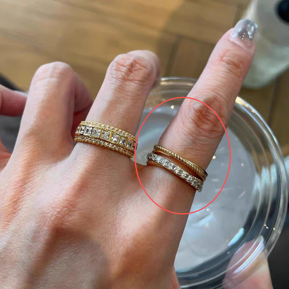 Wholesale Vintage Chic Stacked Row Ring For Women Copper Electroplated Everyday Wear Jewelry
