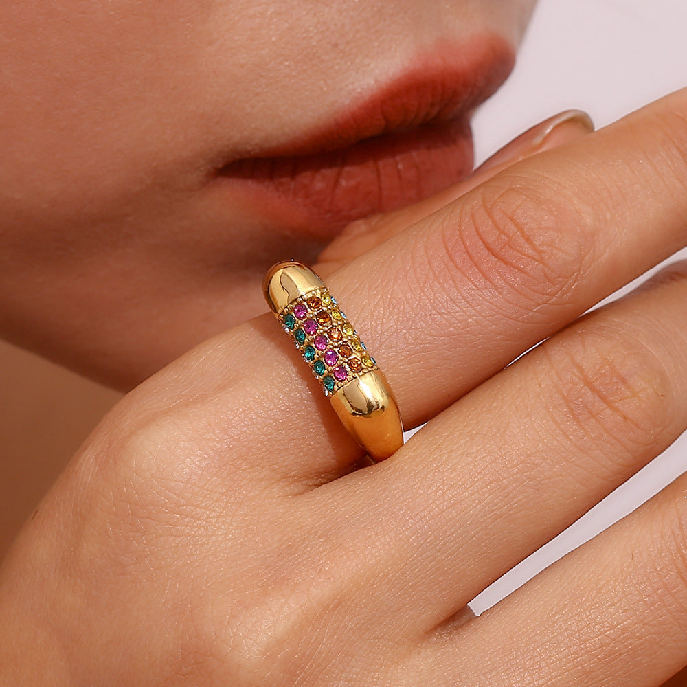 Wholesale Colorful Oil Drop Jewelry Ring Stainless Steel Gold Plated ACC-RS-DingRan002