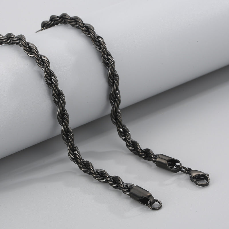 Wholesale Black Twist Chain with Chain Button Rope Chain Titanium Steel Necklace ACC-NE-KaLun002