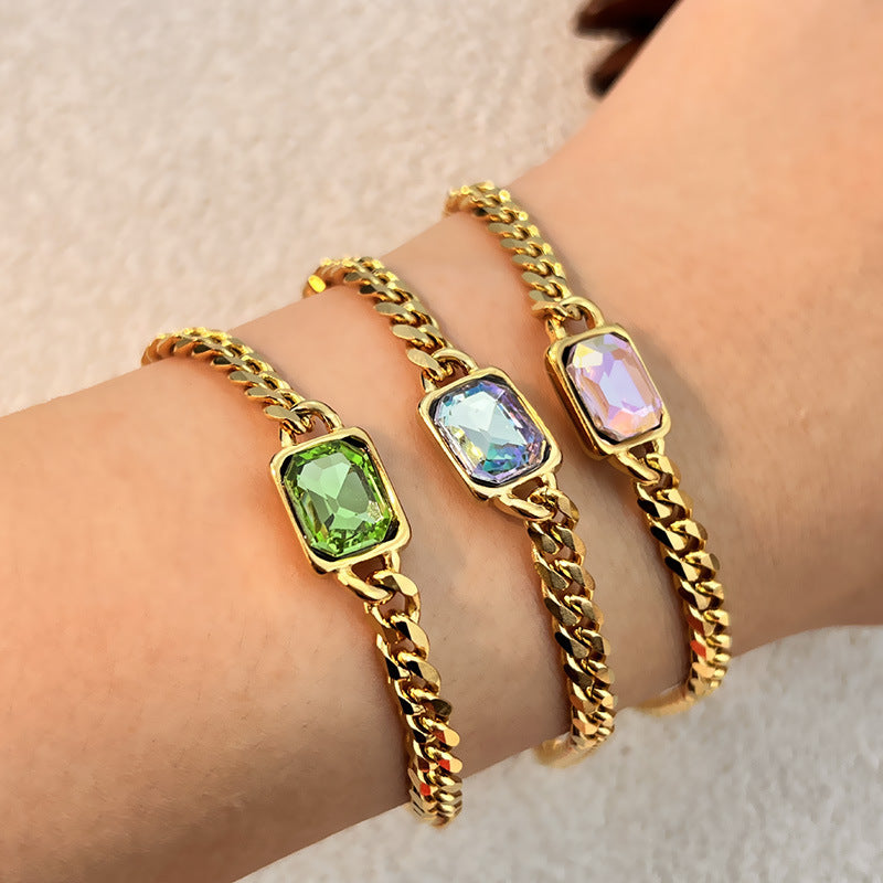 Wholesale Multicolor Square CZ Couple Bracelet Stainless Steel Trendy Everyday Wear