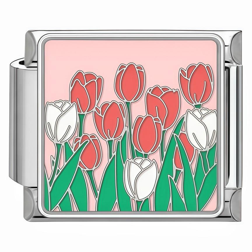 Wholesale Titanium Steel Enamel Flower Pattern Italian Charm Bracelet,  DIY Bracelet for Jewelry Making,  Fashion Accessory