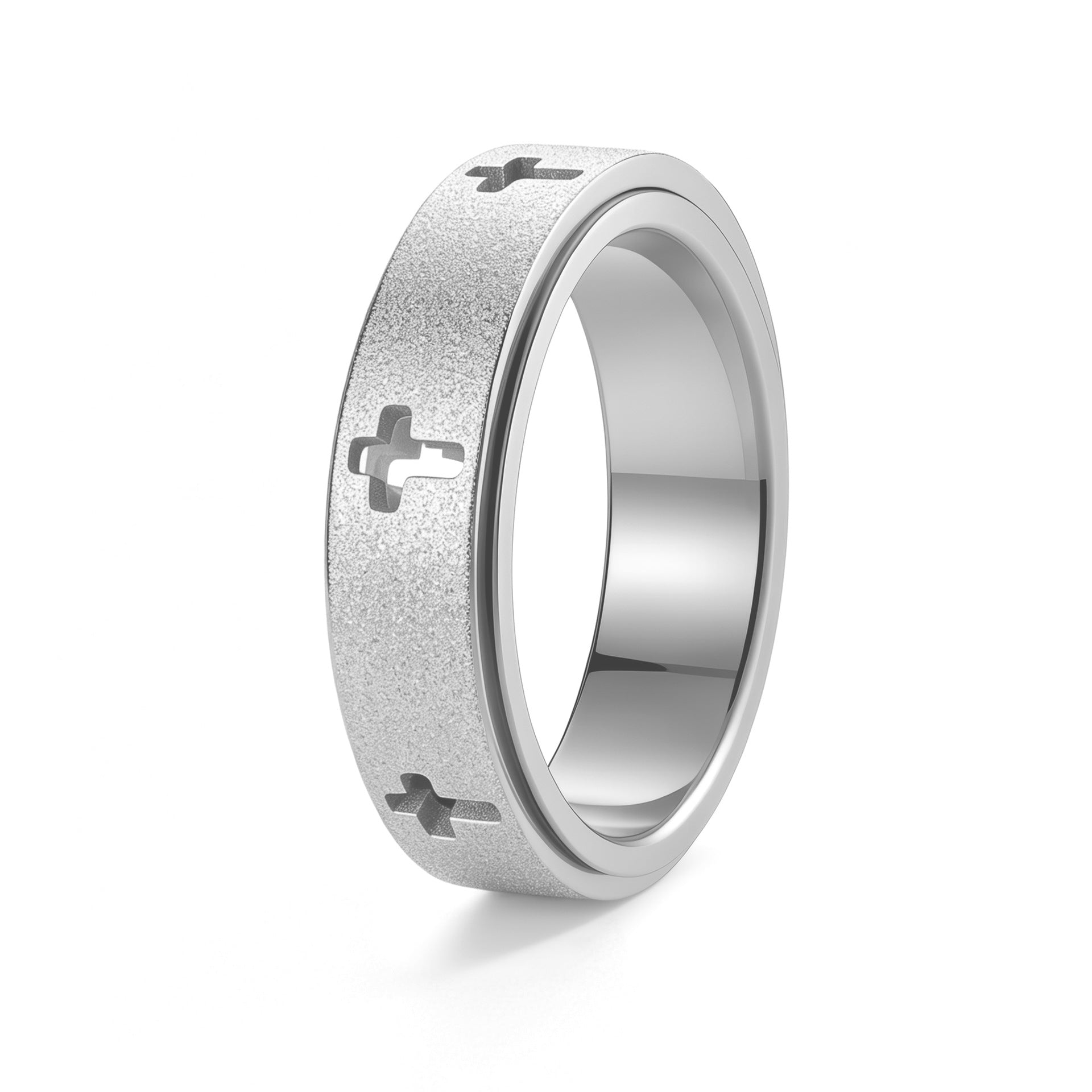 Wholesale Gold Plated Stainless Steel Rotating Cross Ring Fashion Jewelry Accessory