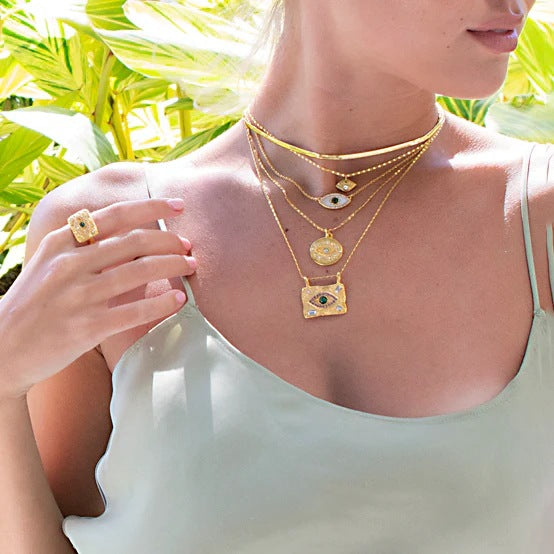 Wholesale 18K Gold Plated Inlaid Zircon Green Malachite Lava Square Devil Eye Stainless Steel Ring ACC-RS-JieDing002