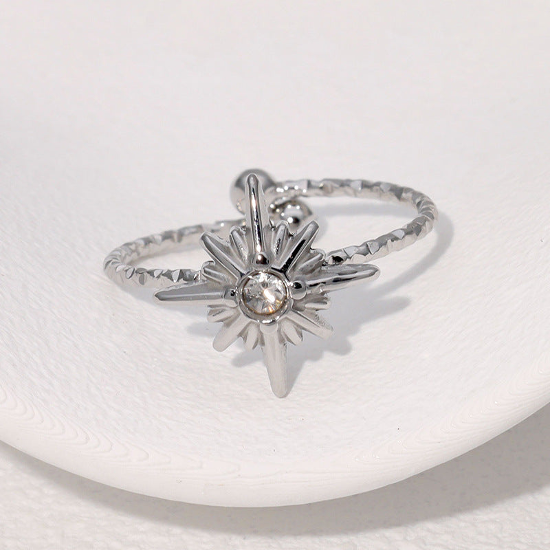 Wholesale diamond eight-pointed star stainless steel open ring