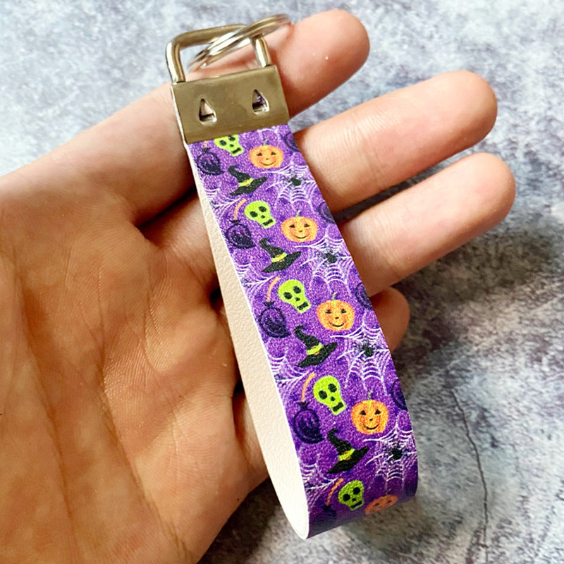 Wholesale  Leather Keychain Ghost Print,  Trendy Car Key Accessory for Resale Party Gift