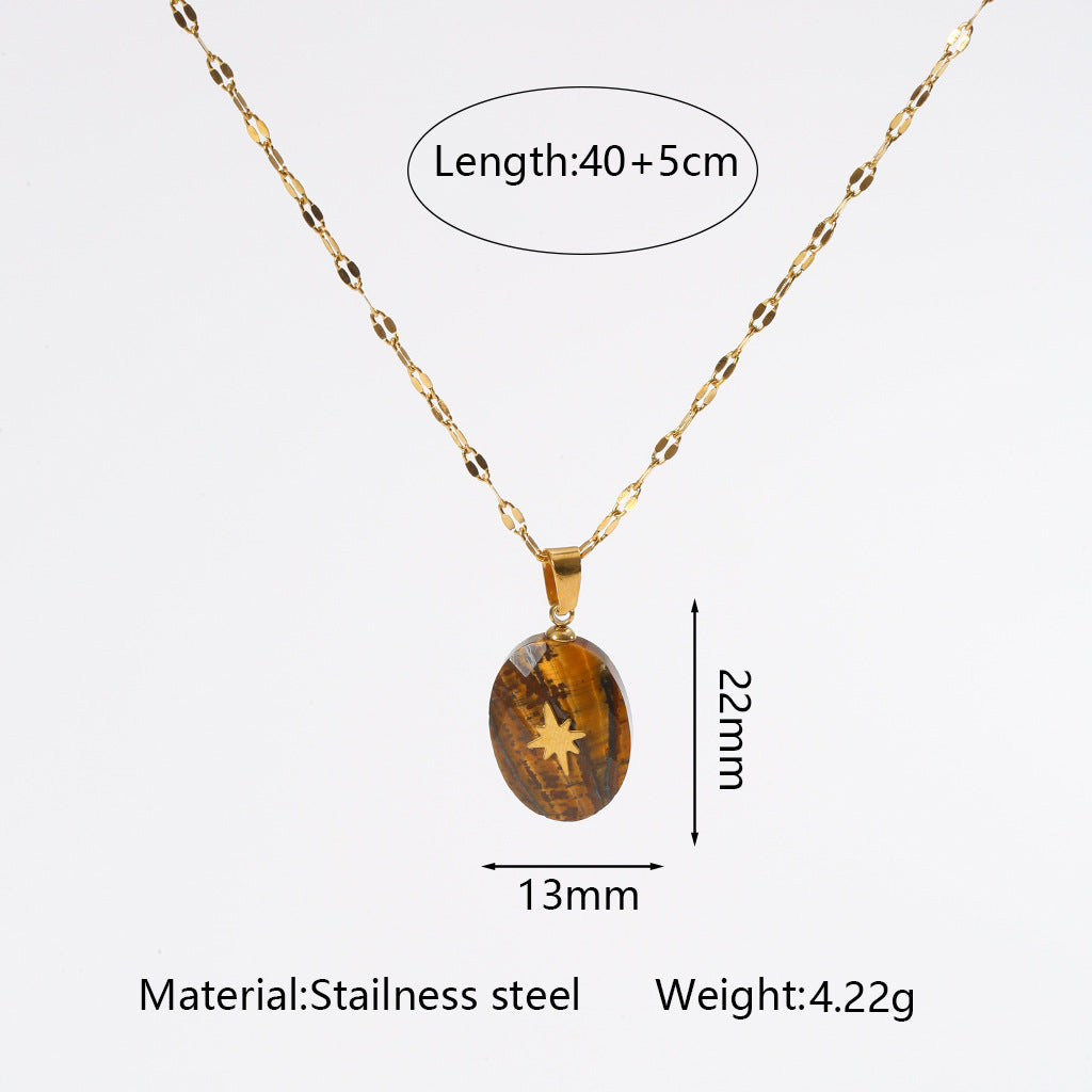 Wholesale Light Luxury Cross Pendant Necklace with Natural Stone,  Stainless Steel Handmade Chain,  Fashion Jewelry Accessory